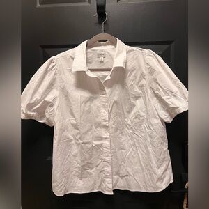 NWOT J. Crew 2X White Puff Sleeve Button Down